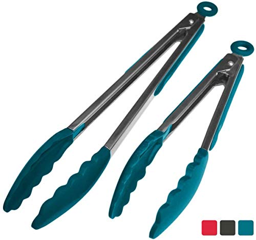 Product Cover StarPack Premium Silicone Kitchen Tongs (9-Inch & 12-Inch) - Stainless Steel with Non-Stick Silicone Tips, High Heat Resistant to 600°F, For Cooking, Serving, Grill, BBQ & Salad (Teal Blue)