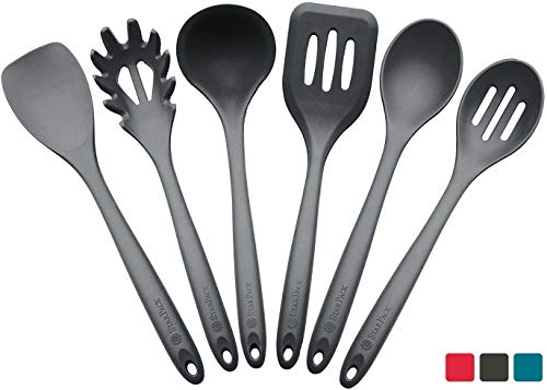 Product Cover StarPack Premium XL Silicone Kitchen Utensil Set (6 Piece), High Heat Resistant to 600°F, Hygienic One Piece Design, Large Non Stick Spatulas & Serving Utensils - Gray Black