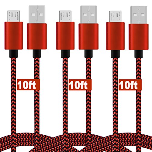 Product Cover MATEIN Micro USB Cable, 10ft 3 Pack Extra Long Charging Cord Nylon Braided High Speed Durable Fast Charging USB Charger Android Cable for Samsung Galaxy S7 Edge S6 S5,Android Phone,LG G4,HTC