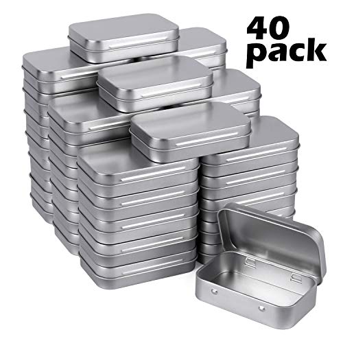 Product Cover Tamicy Metal Rectangular Empty Hinged Tins - Pack of 40 Silver Mini Portable Box Containers Small Storage Kit & Home Organizer Small tins with lids Craft containers 3-1/2''X2-1/2''X4/5''