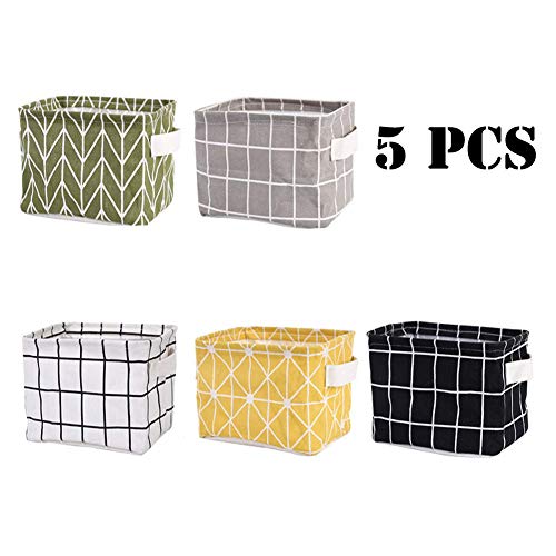 Product Cover Tamicy Mini Storage Basket（Pack of 5）- Blend Storage Bins for Makeup, Book, Baby Toy,8x6x5.5 inch Home Decor Canvas Organizers Bag 8x6.3x5.1 inch