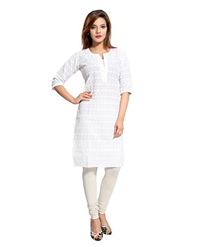 Product Cover QueenShield Chikankari Kurtis for Women Cotton Chikan Kari Kurta Kurti Indian Dress for Girls Ladies - White, 40
