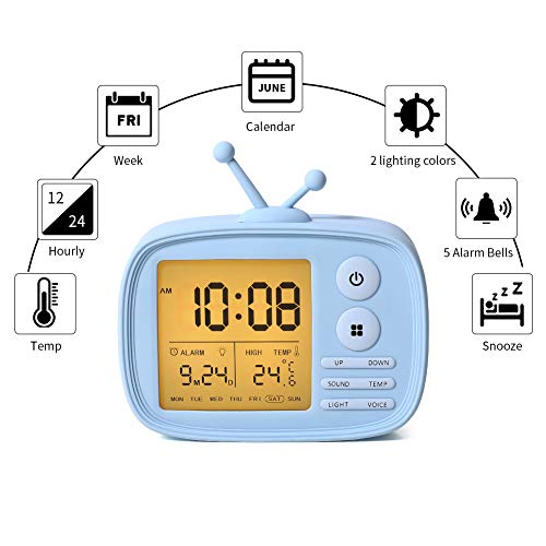 Product Cover Alarm Clock for Kids, Digital Clocks for Bedrooms, Cute Alarmclock for Living Room, Wake Up Light, 5 Loud Alarms, Temperature Display, USB Charger, Birthday Children's Day Gifts for Teens Girls Boys