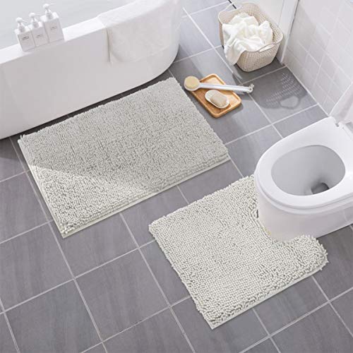 Product Cover MAYSHINE Bathroom Rug Toilet Sets and Shaggy Non Slip Machine Washable Soft Microfiber Bath Contour mat (Light Gray,32