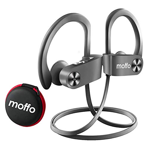 Product Cover Moffo Wireless Headphones Sport HD Stereo in Ear Earbuds IPX7 Sweatproof Waterproof Headset with Built-in Mic for Gym Running Workout 8 Hours Battery (Gray)