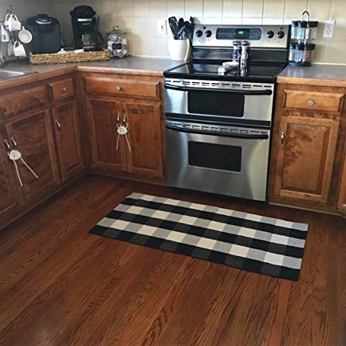 Product Cover Ukeler Buffalo Plaid Rugs- Machine Washable Black and White Checkered Plaid Rug Hand-Woven Buffalo Checkered Kitchen Runner Rugs 24''x51''
