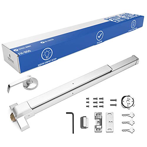 Product Cover Panic Bar Exit Device - Push Bar for Exit Doors & Exit Lever with Key - UL Listed - Aluminium Silver Finish - Fitting Instructions
