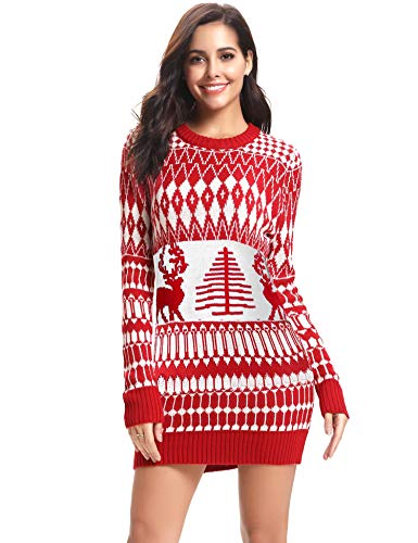 Product Cover Women's Christmas Sweater and Christmas Sweater Dress Ugly Reindeer Snowflakes Pullover Jumper