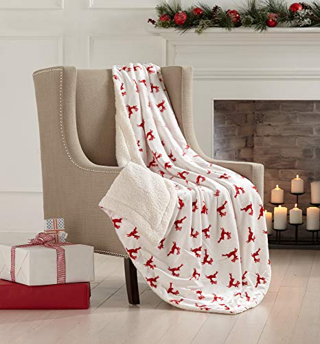 Product Cover Great Bay Home Super Soft Fleece Sherpa Holiday Throw Blanket - Cozy, Warm Red Reindeer Design Blanket. Eve Collection (50