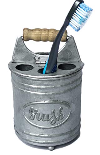 Product Cover Autumn Alley Rustic Metal Hinged Toothbrush Holder | Adds Organization and Farmhouse Charm to Your Countertop (Galvanized Grey)