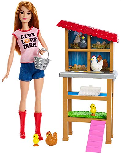 Product Cover Barbie Chicken Farmer Doll, Red-Haired, and Playset with Henhouse, 3 Chickens, 2 Chicks and More, Career-Themed Toy for 3 to 7 Year Olds