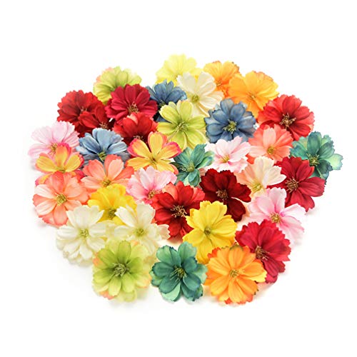Product Cover Fake flower heads in bulk wholesale for Crafts Artificial Silk Flowers Head Peony Daisy Decor DIY Flower Decoration for Home Wedding Party Car Corsage Decoration Fake Flowers 50PCS 4cm (Colorful)