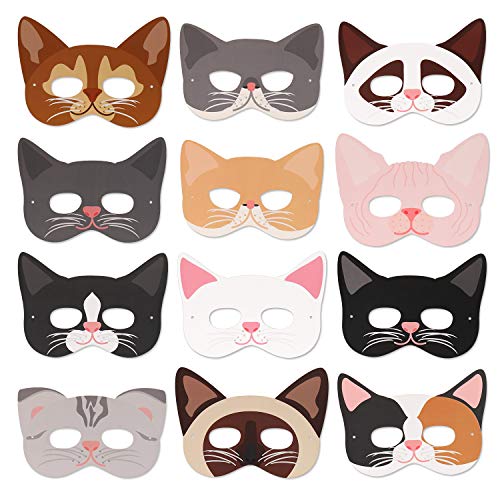 Product Cover Cat Masks Kitten Masks Halloween Masks for Cat Party Kitty Party Kids Costumes Photo Prop Dress Up（12 Pcs）