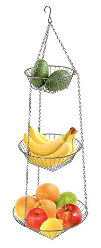 Product Cover CAXXA 3-Tier Hanging Basket Fruit Organizer Kitchen Heavy Duty Wire Organizer with 2 Free Bonus Metal Ceiling Hooks, Chrome