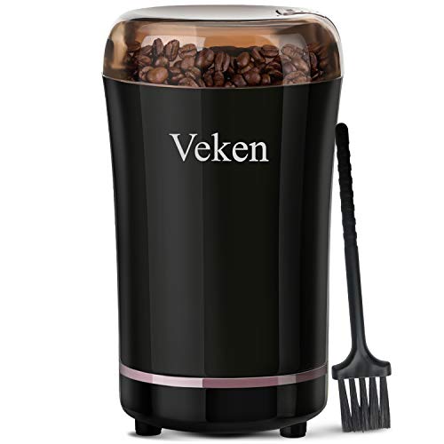 Product Cover Veken Coffee Grinder Electric Spice & Nut Grinder with Stainless Steel Blade, Detachable Power Cord Coffee Bean Grinder for Coffee Grounds, Grains, 12 Cups (black)