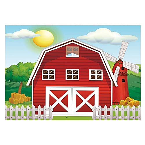 Product Cover Funnytree 7x5ft Cartoon Red Farm Animals Party Backdrop Children Birthday Background for Photography Decorations Photobooth Banner Photo Studio Props