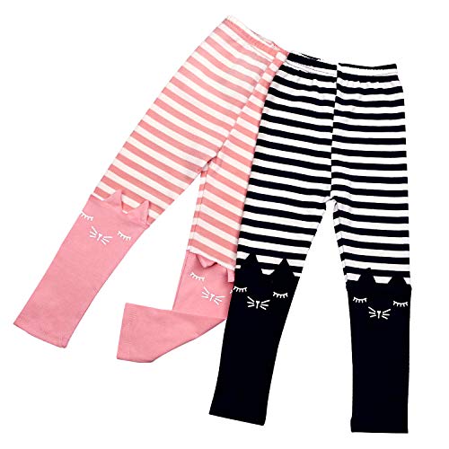 Product Cover BOOPH Girls Pants Toddler Cat Striped Spliced Kids Legging Cotton Blended 2-11Y