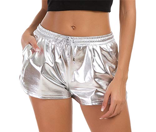 Product Cover Taydey Women's Yoga Hot Shorts Shiny Metallic Pants with Elastic Drawstring