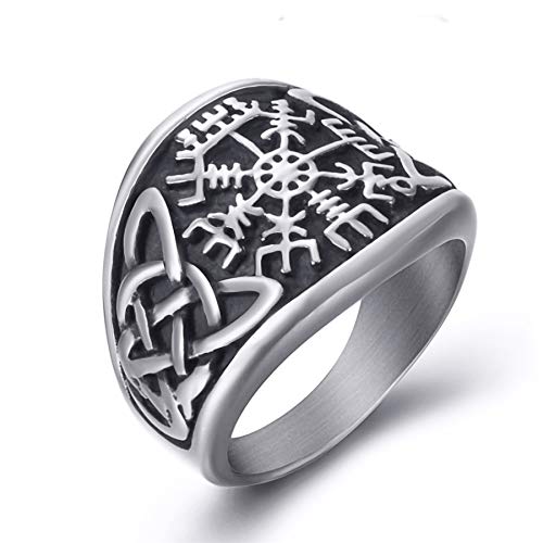 Product Cover Elfasio Men Stainless Steel Rings Viking Valknut Vegvisir Pirate Compass Norse Symbol Vintage Jewelry Size 8-13