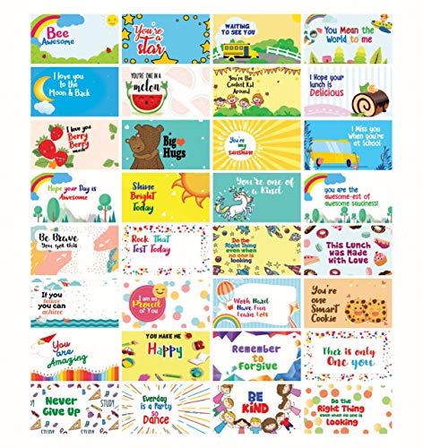 Product Cover Motivational Positive Lunch Box Notes for Children - Daily Inspirational Affirmations for Kids - Inspirational Cards - Encouragement Cards for Kids - Happy Notes for School Children - Pack of 32 Cards