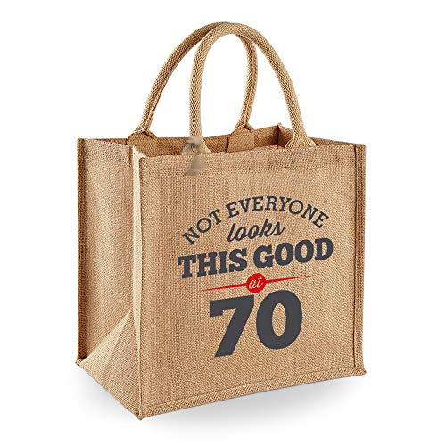 Product Cover 70th Birthday Keepsake Gift Bag Present for Women Novelty Jute Shopping Tote