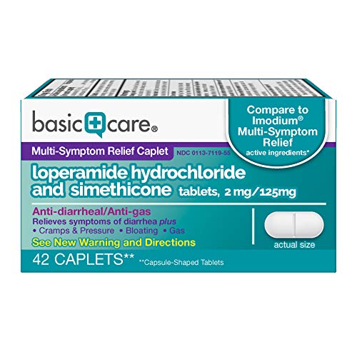 Product Cover Amazon Basic Care Loperamide Hydrochloride and Simethicone Tablets  2 mg/125mg, 42 Count