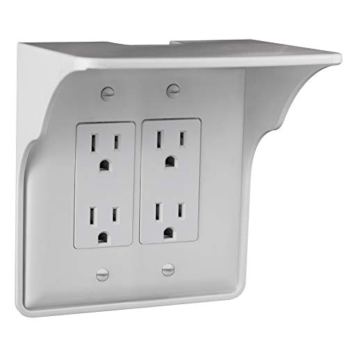 Product Cover Power Perch Double Wall Outlet Shelf. Home Wall Shelf Organizer for Outlets. Perfect for Bathroom, Kitchen, Bedrooms with Cord Management and Easy Installation. White 1- Pack