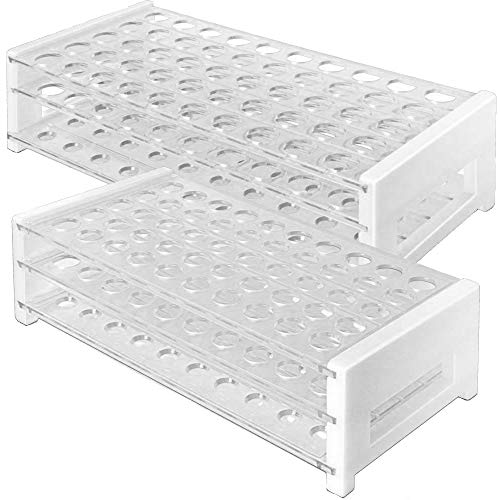 Product Cover Plastic Test Tube Rack Set, 2 Sizes to fit Both 12/13mm and 15/18mm Test Tubes, 50 Hole, Clear, Karter Scientific 208U5 (Pack of 2)