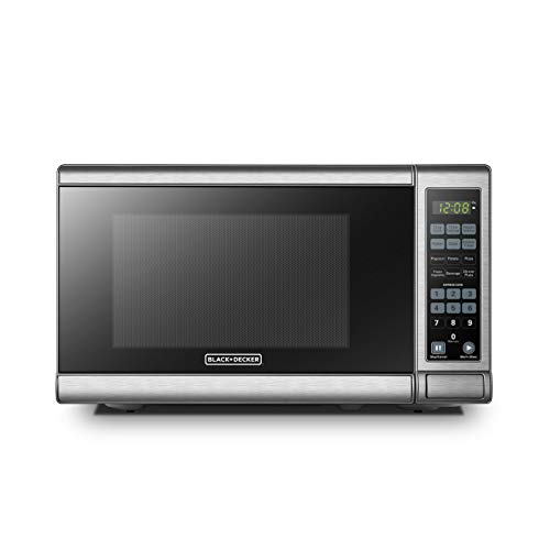 Product Cover BLACK+DECKER EM720CB7 Digital Microwave Oven with Turntable Push-Button Door,Child Safety Lock,700W, Stainless Steel, 0.7 Cu.Ft