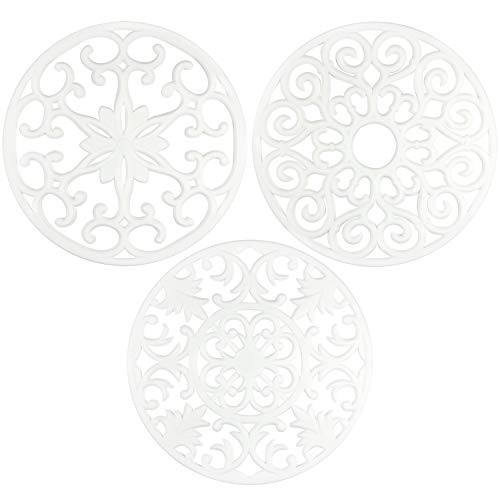 Product Cover gasaré, Extra Large, Extra Thick, Silicone Trivets, Trivet Mat, Heat Resistant, Non-Slip, Dishwasher Safe, Round Design, for Hot Dishes and Kitchen Countertops, 10 x 3/8 inches, Set of 3, White