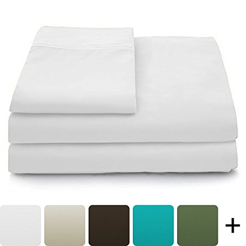 Product Cover Cosy House Collection Luxury Bamboo Bed Sheet Set - Hypoallergenic Bedding Blend from Natural Bamboo Fiber - Resists Wrinkles - 3 Piece - 1 Fitted Sheet, 1 Flat, 1 Pillowcase - Twin XL, White