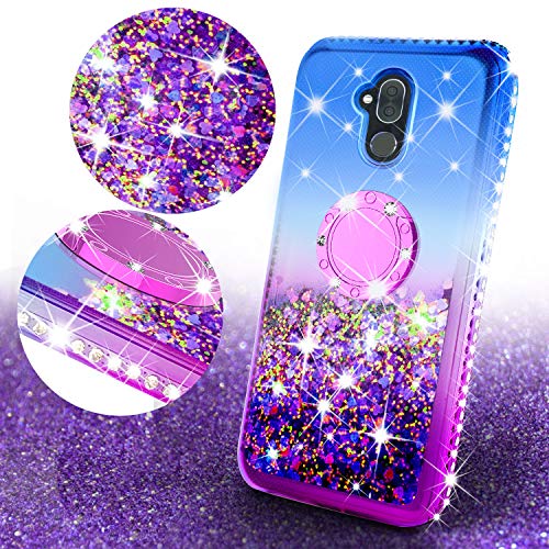 Product Cover Alacatel 7 / Revvl Plus 2 Case,Liquid Glitter Cute Phone Case Girls Kickstand,Bling Diamond Rhinestone Bumper Ring Stand Sparkly Clear Soft Protective for Girl Women (Purple)