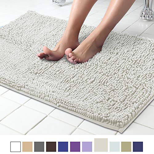 Product Cover ITSOFT Non Slip Shaggy Chenille Soft Microfibers Bath Mat for Bathroom Rug Water Absorbent Carpet, Machine Washable, 21 x 34 Inches Light Gray