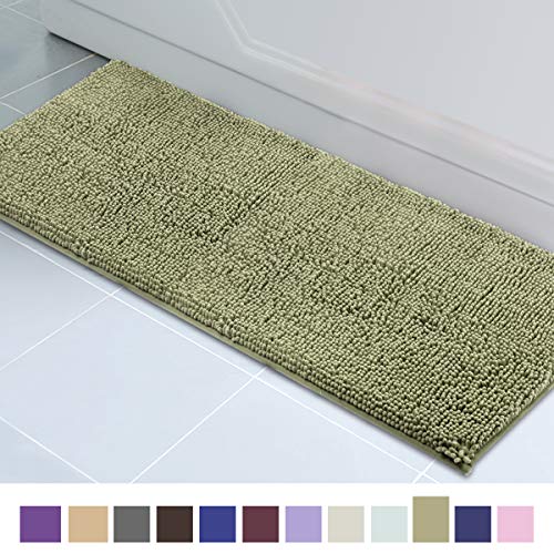 Product Cover ITSOFT Non Slip Shaggy Chenille Soft Microfibers Runner Large Bath Mat for Bathroom Rug Water Absorbent Carpet, Machine Washable, 21 x 59 Inches Sage Green