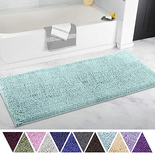 Product Cover ITSOFT Non Slip Shaggy Chenille Soft Microfibers Runner Large Bath Mat for Bathroom Rug Water Absorbent Carpet, Machine Washable, 21 x 47 Inches Spa Blue