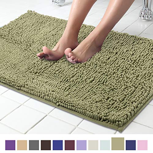 Product Cover ITSOFT Non Slip Shaggy Chenille Soft Microfibers Bath Mat for Bathroom Rug Water Absorbent Carpet, Machine Washable, 21 x 34 Inches Sage Green