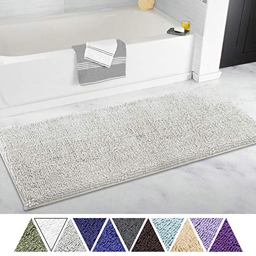 Product Cover ITSOFT Non Slip Shaggy Chenille Soft Microfibers Runner Large Bath Mat for Bathroom Rug Water Absorbent Carpet, Machine Washable, 21 x 47 Inches Light Gray