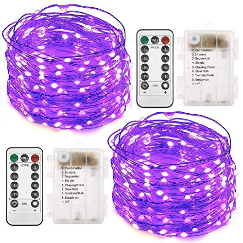 Product Cover Twinkle Star 2 Set Christmas Fairy Lights Battery Operated, 33ft 100 Led String Lights Remote Control Timer Twinkle String Lights 8 Modes Firefly Lights for Garden Party Indoor Decor, Purple