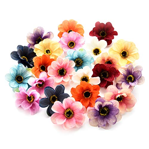 Product Cover Fake flower heads in bulk wholesale for Crafts Silk Sunflower Daisy Peony Handmake Artificial Flower Heads Wedding Gifts Decoration DIY Wreath Gift Scrapbooking Craft Flower 50pcs 6cm (Colorful)