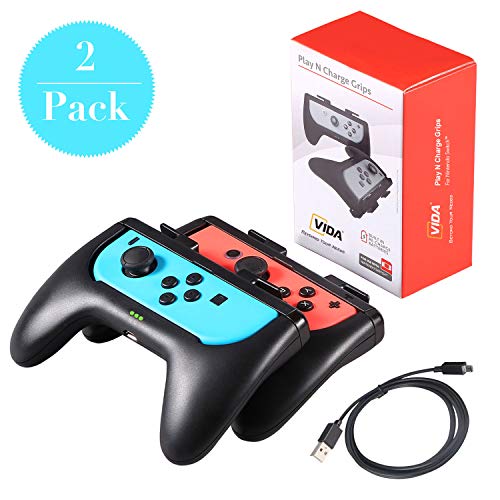 Product Cover Joy Con Grip for Nintendo Switch, [Upgraded Version] Nintendo Switch Grip Built-in 500mAh Rechargeable Battery, CVIDA Nintendo Joy-Con Charging Grip for Switch Joy Cons Controller, 2 Pack (Black)