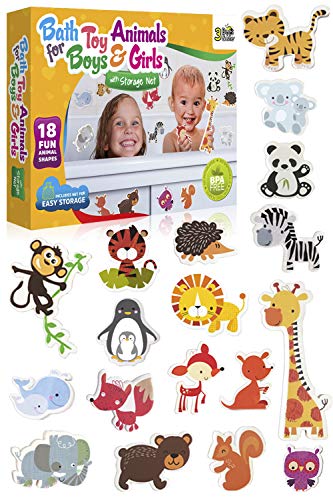 Product Cover 3 Bees & Me Animal Bath Toys for Boys and Girls - Fun Foam Animals with Bath Toy Storage Bag - 18 Piece Non Toxic Kids Bath Set