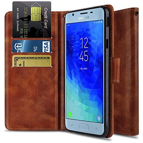 Product Cover Wallet Case for Galaxy J7 2018/J7 Refine/J7 Star/J7 Crown/J7 Aura/J7 V 2nd Gen, OTOONE [Flip Folio] PU Leather Wallet Card Slot Protective Phone Cover with Kickstand for Samsung J7 (Bronze)