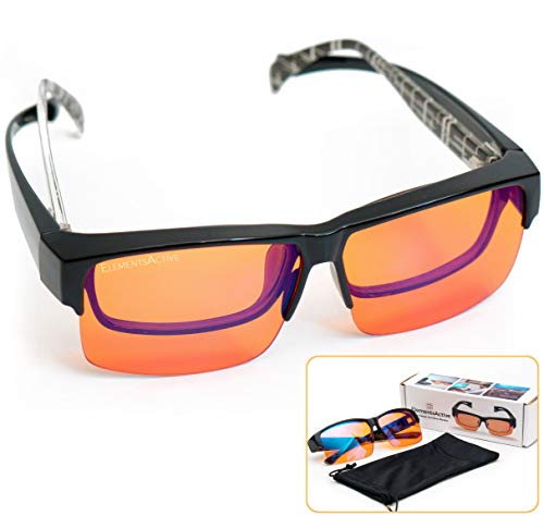Product Cover Fitover 99.5% Blue Blocking Computer Glasses | Fits Over Prescription Eyeglasses | Amber Orange to Block Blue Light | Better Night Sleep & Reduce Eyestrain Migraine Headaches Insomnia