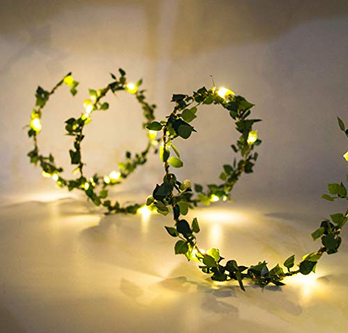 Product Cover Beaumode 20LEDs Warm White Tiny Leaf Garland Holiday Copper Battery Powered Fairy String Lights for Christmas Party New Year Wedding Garden Décor (Warm White)