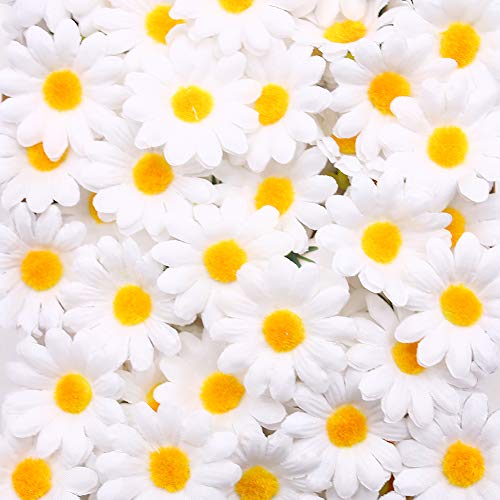 Product Cover Johouse Artificial Daisy, 200PCS Silk Daisy Artificial Gerber Daisy Artificial Chrysanthemum Daisy Flowers Heads for Wedding Decoration Home Decoration, 1.5inch, White