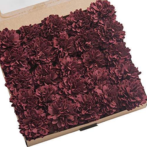 Product Cover Ling's moment 25pcs Real-Looking Artificial Flowers Burgundy Fake Dahlia Daisy Flower with Stem Bridal Shower Bride's Bouquet Arrangement Decorations