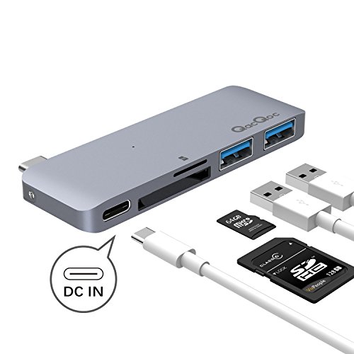 Product Cover QacQoc USB Type C Hub Adapter, 5 in 1 Multi-Port USB 3.0 Type-C Adapter with 1 PD Charging Port,SD/Micro SD Card Reader,2 USB 3.0 Ports,Type-C USB for MacBook/Pro/Air(2018) and More(Gray)