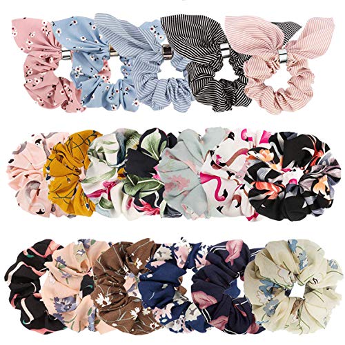 Product Cover WillingTee 18pcs Women's Hair Scrunchies Chiffon Flowers Elastic Hair Bands Scrunchy Hair Ties Ropes Scrunchie Hair Scrunchies Hair Bow Chiffon Ponytail Holder for Women and Laides