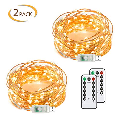 Product Cover Chalpr USB Fairy String Lights, 2 Pack 50 LED 16.4Ft Led String Lights,Warm White Firefly USB Plug in Starry Lights with Remote,Waterproof Copper Wire Decorative Fairy Lights for Valentine's Day