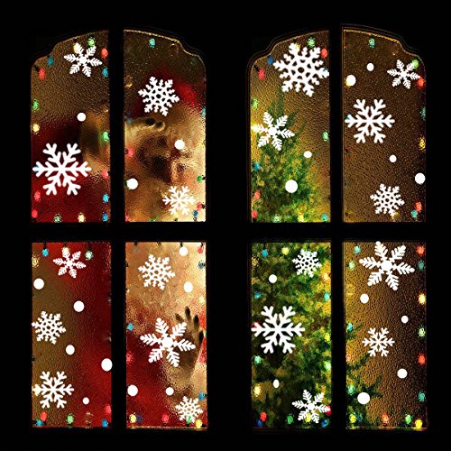 Product Cover OuMuaMua Christmas Snowflake Window Clings Decal - 176PCS Removable PVC Wall Window Sticker for Christmas, Holiday, Winter Wonderland White Decorations
